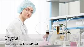  Presentation with medical pharmacy - Slide deck having medicine experiment in a laboratory background and a light gray colored foreground