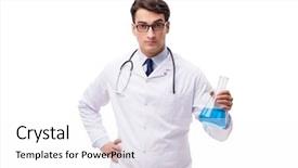  Presentation with lab instruments - Presentation having medicine fluids - lab scientist isolated on white background and a white colored foreground