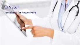  Presentation with female doctor - PPT theme having medicine health and hospital concept background and a sky blue colored foreground