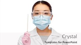  Presentation with asian doctor - Colorful slide deck enhanced with medicine-health-and-pandemic-concept backdrop and a white colored foreground