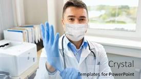  Presentation with hospital mask - PPT theme with medicine-healthcare-and-pandemic-concept background and a light blue colored foreground