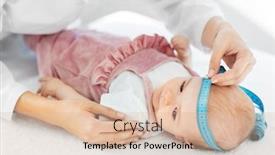  Presentation with pediatrics - Cool new PPT theme with medicine healthcare and pediatrics concept - female pediatrician doctor with measure tape measuring baby girl patient's head at clinic or hospital backdrop and a lemonade colored foreground