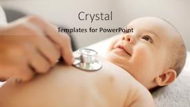  Presentation with pediatrics - Audience pleasing slide deck consisting of medicine healthcare and pediatrics concept - close up of female doctor with stethoscope listening to baby girl's patient heartbeat or breath at clinic or hospital backdrop and a lemonade colored foreground