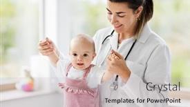  Presentation with baby nurse - PPT theme featuring medicine healthcare and pediatrics concept background and a soft green colored foreground