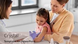  Presentation with making medicine - PPT theme with medicine-healthcare-and-pediatry-concept background and a coral colored foreground