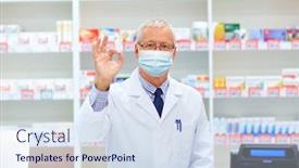  Presentation with medical face mask - Amazing slide set having medicine-healthcare-and-people-concept backdrop and a sky blue colored foreground