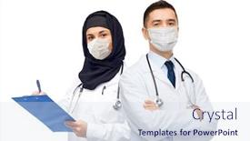  Presentation with virus disease - Amazing PPT theme having medicine-healthcare-and-people-concept backdrop and a sky blue colored foreground