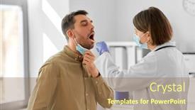  Presentation with female hospital patient - Presentation with medicine-healthcare-and-people-concept background and a coral colored foreground