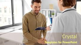  Presentation with female hospital patient - Presentation theme with medicine-healthcare-and-people-concept background and a tawny brown colored foreground