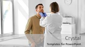  Presentation with female hospital patient - Presentation design featuring medicine-healthcare-and-people-concept background and a light gray colored foreground
