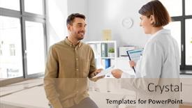  Presentation with female hospital patient - Slide set enhanced with medicine-healthcare-and-people-concept background and a  colored foreground