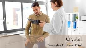  Presentation with female hospital patient - PPT layouts with medicine-healthcare-and-people-concept background and a coral colored foreground