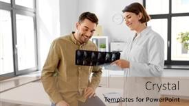  Presentation with female hospital patient - Presentation theme consisting of medicine-healthcare-and-people-concept background and a coral colored foreground