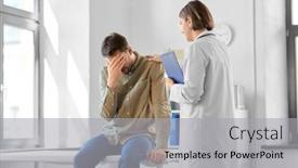  Presentation with female hospital patient - Slide set having medicine-healthcare-and-people-concept background and a light gray colored foreground