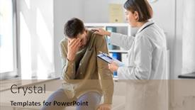  Presentation with female hospital patient - Slides having medicine-healthcare-and-people-concept background and a coral colored foreground
