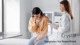  Presentation with female hospital patient - Presentation design featuring medicine-healthcare-and-people-concept background and a light gray colored foreground