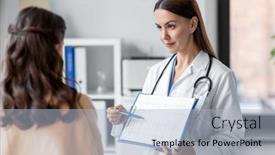  Presentation with female hospital patient - Slide deck consisting of medicine-healthcare-and-people-concept background and a light blue colored foreground