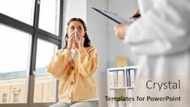  Presentation with female hospital patient - Slide deck featuring medicine-healthcare-and-people-concept background and a  colored foreground