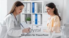  Presentation with female hospital patient - Slide set featuring medicine-healthcare-and-people-concept background and a light gray colored foreground