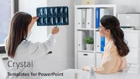  Presentation with female hospital patient - PPT layouts featuring medicine-healthcare-and-people-concept background and a  colored foreground