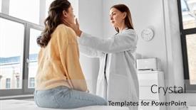  Presentation with female hospital patient - Slide deck enhanced with medicine-healthcare-and-people-concept background and a light gray colored foreground