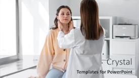  Presentation with female hospital patient - Slide deck consisting of medicine-healthcare-and-people-concept background and a light gray colored foreground