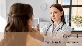  Presentation with female hospital patient - Presentation theme having medicine-healthcare-and-people-concept background and a coral colored foreground