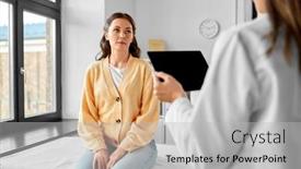  Presentation with female hospital patient - Slide deck featuring medicine-healthcare-and-people-concept background and a light gray colored foreground