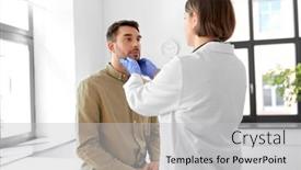  Presentation with female hospital patient - Slides featuring medicine-healthcare-and-people-concept background and a light gray colored foreground