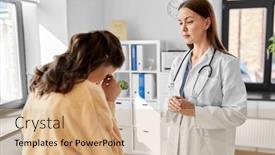  Presentation with female hospital patient - Presentation theme consisting of medicine-healthcare-and-people-concept background and a coral colored foreground