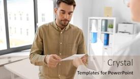  Presentation with female hospital patient - Presentation design with medicine-healthcare-and-people-concept background and a  colored foreground