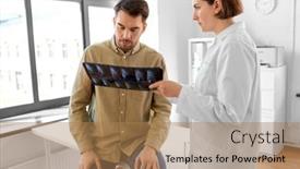  Presentation with female hospital patient - Slide deck featuring medicine-healthcare-and-people-concept background and a coral colored foreground