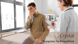  Presentation with female hospital patient - Presentation theme having medicine-healthcare-and-people-concept background and a coral colored foreground