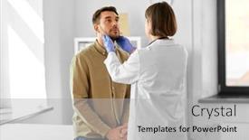  Presentation with female hospital patient - PPT theme having medicine-healthcare-and-people-concept background and a light gray colored foreground
