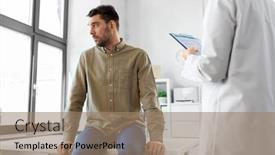  Presentation with female hospital patient - PPT layouts consisting of medicine-healthcare-and-people-concept background and a coral colored foreground