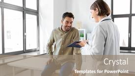  Presentation with female hospital patient - PPT theme having medicine-healthcare-and-people-concept background and a coral colored foreground