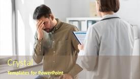  Presentation with female hospital patient - PPT layouts having medicine-healthcare-and-people-concept background and a violet colored foreground