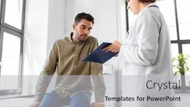  Presentation with female hospital patient - Slide set with medicine-healthcare-and-people-concept background and a light gray colored foreground