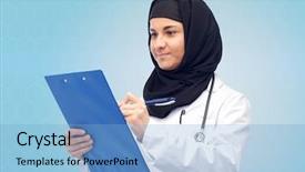  Presentation with clipboard stethoscope - Presentation theme having white coat with clipboard background and a light blue colored foreground
