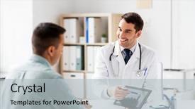  Presentation with healthcare patient technology - Beautiful slide deck featuring medicine healthcare and technology concept backdrop and a light gray colored foreground
