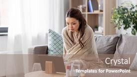  Presentation with healthcare technology - Cool new PPT theme with medicine-healthcare-and-technology-concept backdrop and a coral colored foreground