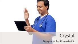  Presentation with nurse technology - PPT theme consisting of medicine-healthcare-and-technology-concept background and a light gray colored foreground
