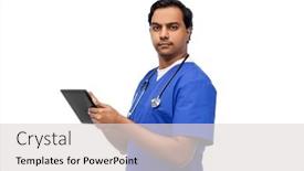  Presentation with nurse technology - PPT theme having medicine-healthcare-and-technology-concept background and a light gray colored foreground