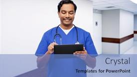  Presentation with nurse technology - Amazing PPT theme having medicine-healthcare-and-technology-concept backdrop and a teal colored foreground