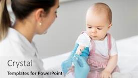  Presentation with vaccine baby - Slide deck enhanced with syringe making injection of vaccine background and a light gray colored foreground