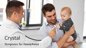  Presentation with baby medical - Colorful presentation design enhanced with medicine healthcare pediatry and people backdrop and a light gray colored foreground