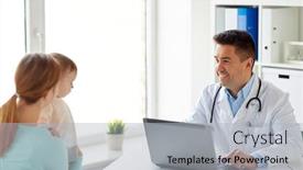  Presentation with baby doctor - Beautiful presentation theme featuring medicine-healthcare-pediatry-and-people backdrop and a light gray colored foreground