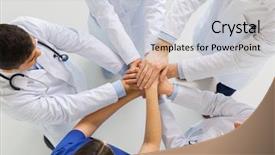  Presentation with teamwork doctors - Colorful slide deck enhanced with medicine healthcare teamwork and people backdrop and a light gray colored foreground