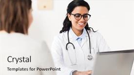  Presentation with healthcare patient technology - Colorful slide deck enhanced with medicine healthcare technology and people backdrop and a white colored foreground