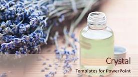  Presentation with lavender - Amazing PPT theme having medicine herbal - lavender bundle and oil bottle backdrop and a lemonade colored foreground